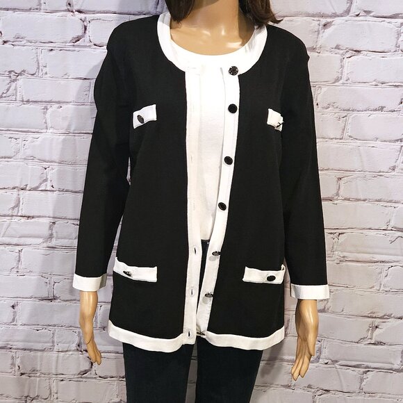 KARL LAGERFELD - Classic Karl - Black cardigan with contrasting white trim - Picture 6 of 12